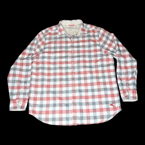 Tommy Bahama Other - Tommy Bahama Shirt Mens XL Red Gray Plaid Button Up Long Sleeve Casual Tencel